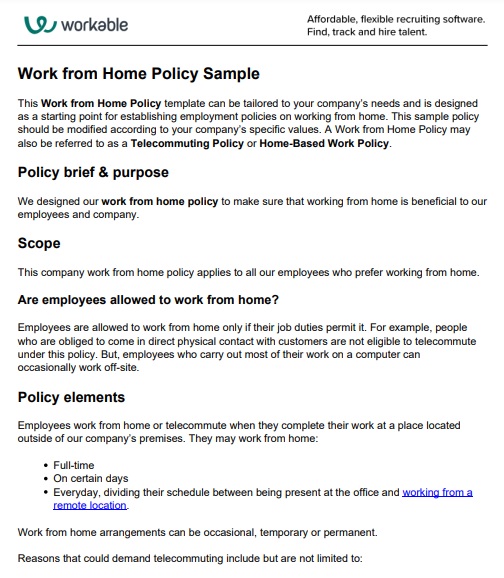 Free Remote Work Policy Template (Word, PDF) Excel TMP