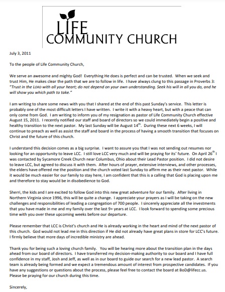 church resignation letter template