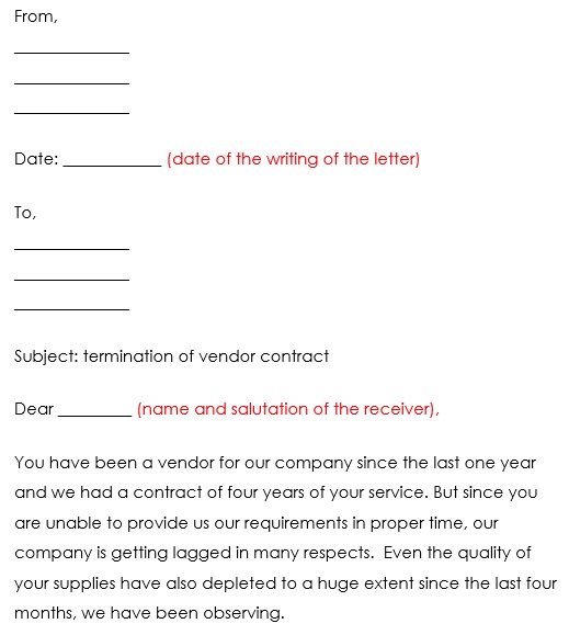 vendor termination letter template