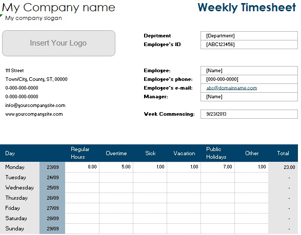 Free Monthly Timesheet Template (Excel, Word, PDF) - Excel TMP