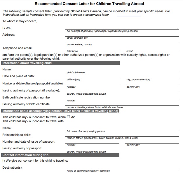 children traveling abroad consent form