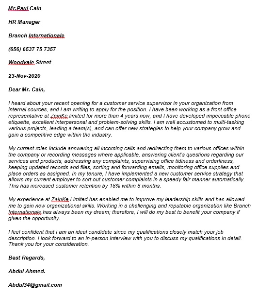 Free Supervisor Cover Letter Templates And Examples Word Excel Tmp