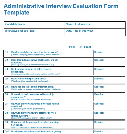Free Interview Evaluation Forms & Templates - Excel TMP