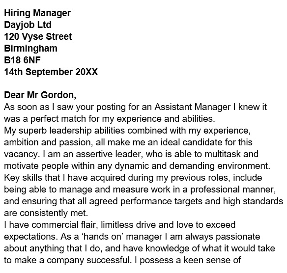 assistant it manager cover letter
