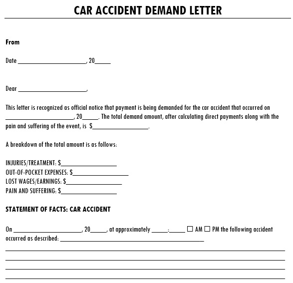 blank car accident demand letter