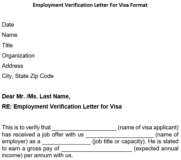 certificate of employment visa application