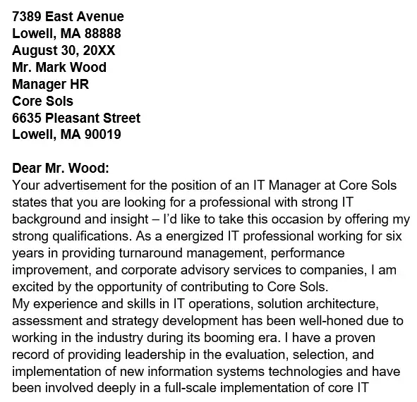 it service management cover letter