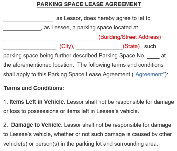 Parking Space Rental Agreement Templates [Word, PDF] Excel TMP