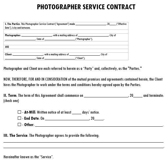 printable photography contract template word