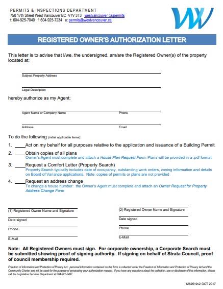 registered property owner authorization letter