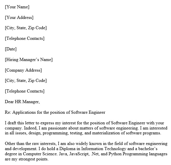 software engineering cover letter