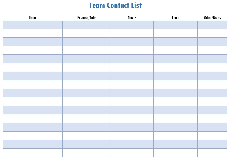 team contact list template