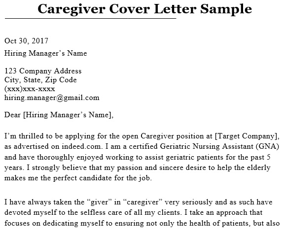 caregiver cover letter sample