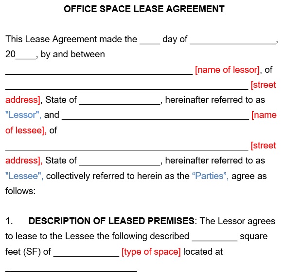 free office lease agreement template