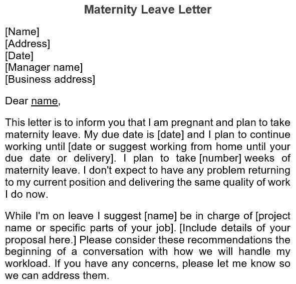 maternity leave letter template