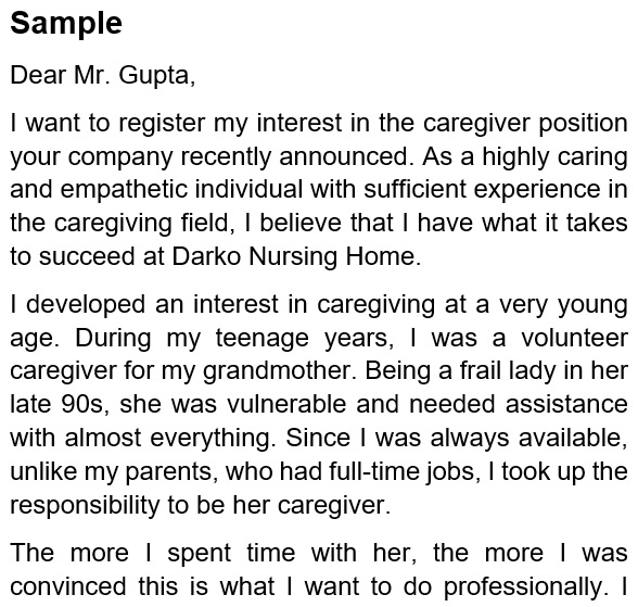 cover letter sample caregiver