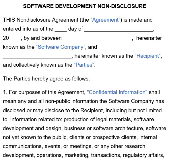 software development non disclosure agreement template