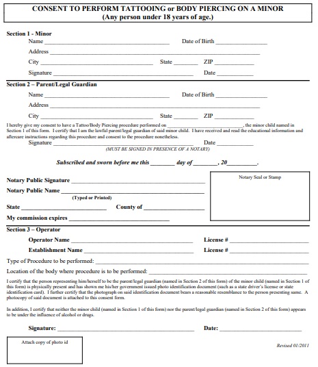 consent form for tattoo on a minor