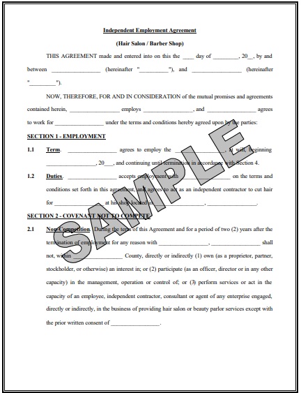 hair salon independent contractor agreement template