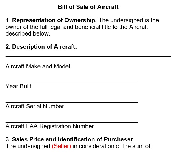 free aircraft bill of sale form