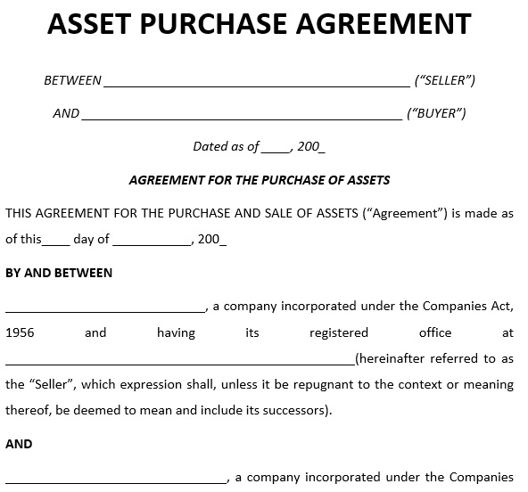 free asset purchase agreement template word