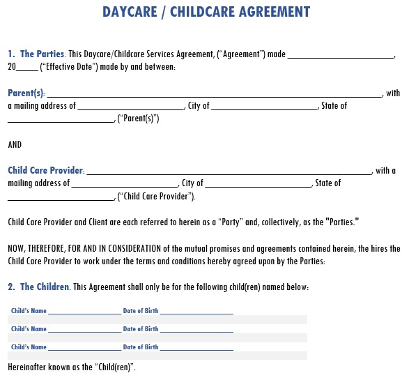 free daycare contract template