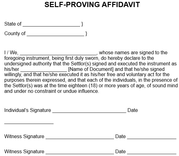 free self proving affidavit form