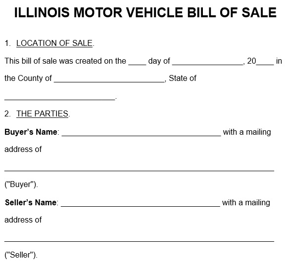 illinois vehicle bill of sale form