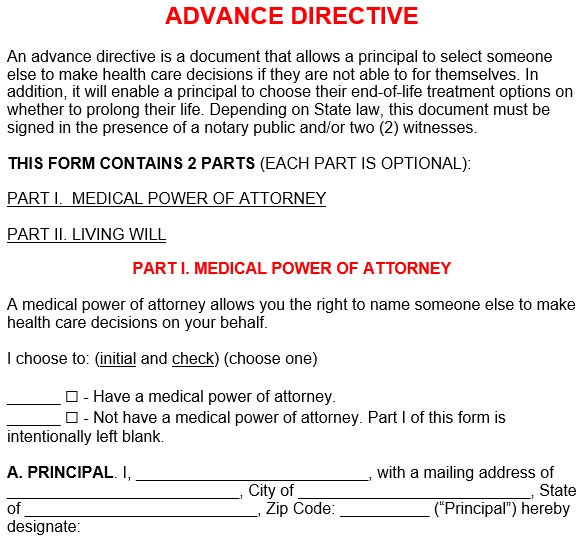 printable advance directive form