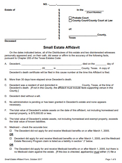 small estate affidavit form