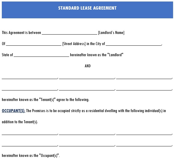 standard apartment lease agreement template