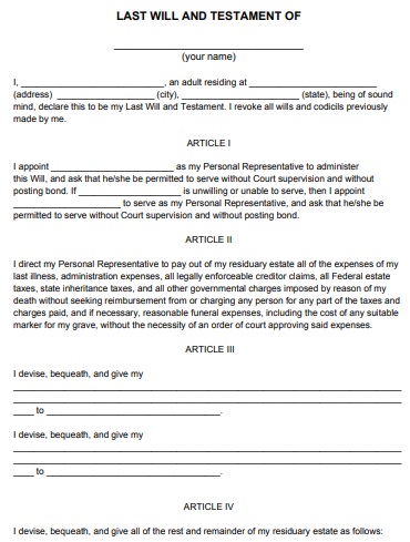 free last will and testament form 1
