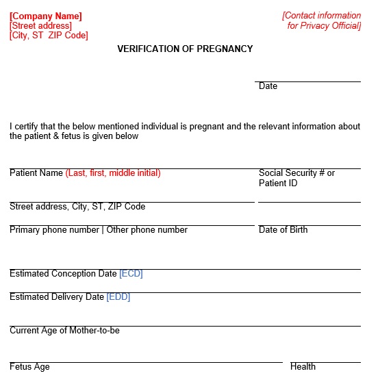 free printable pregnancy verification form