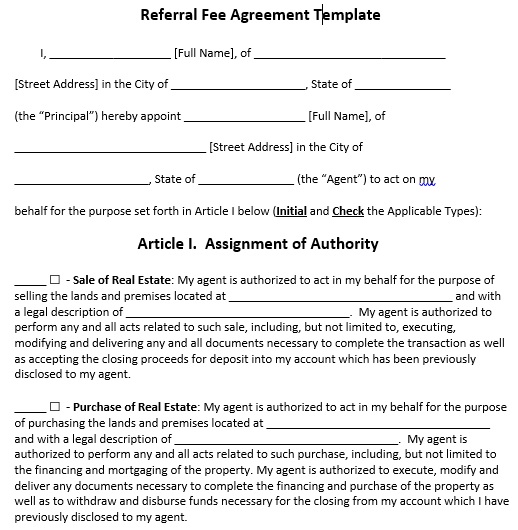 free referral fee agreement template