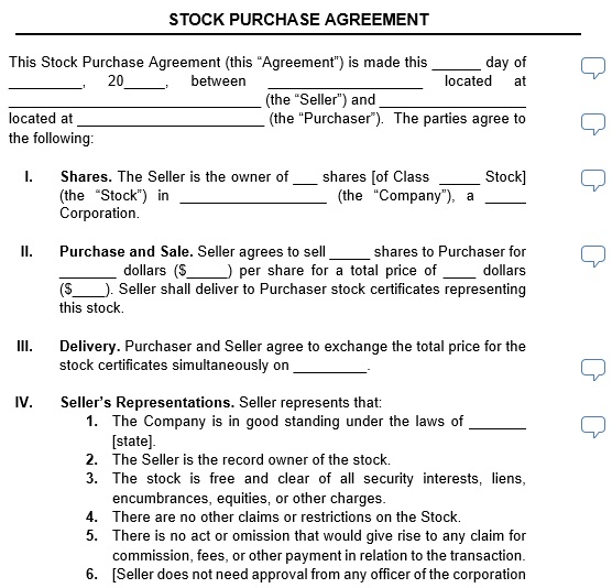 free stock purchase agreement template