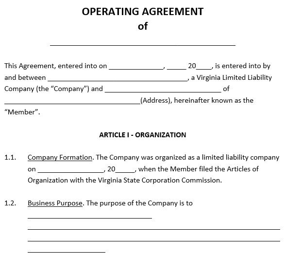 free virginia llc operating agreement template