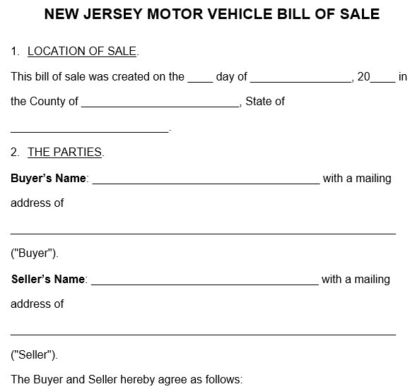 new jersey vehicle bill of sale form