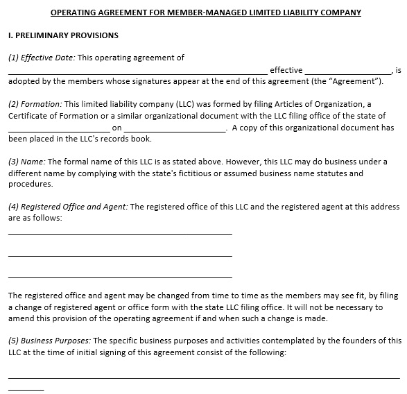 arkansas llc operating agreement template