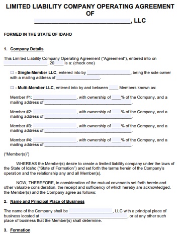 free Idaho LLC operating agreement template