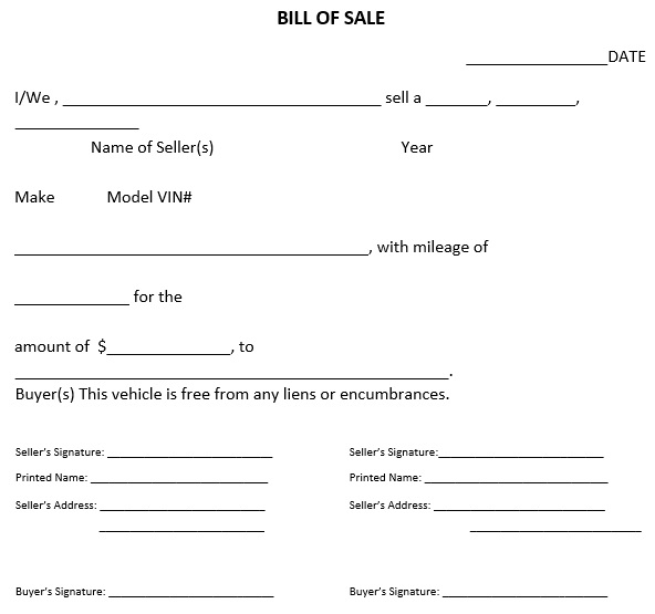 Maine motor vehicle bill of sale form