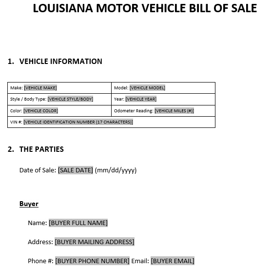 free fillable louisiana vehicle bill of sale form