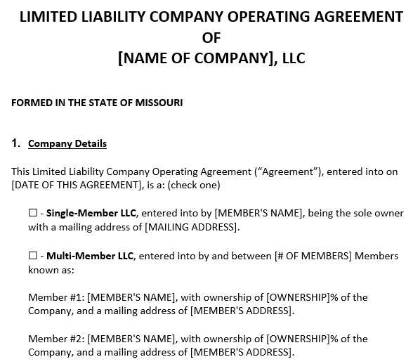Missouri LLC operating agreement template