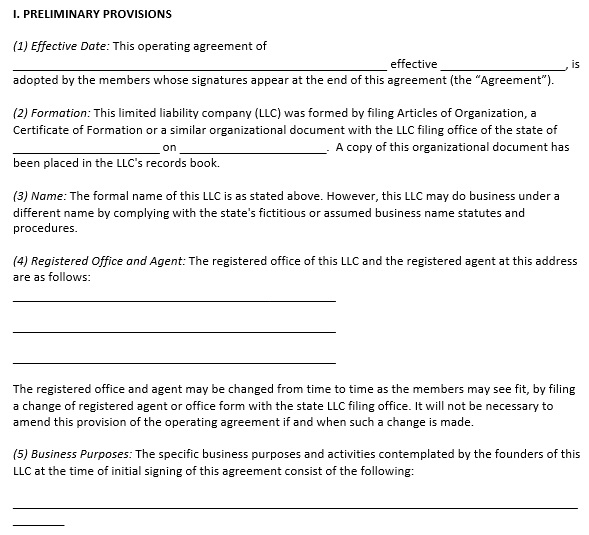 indiana llc operating agreement template