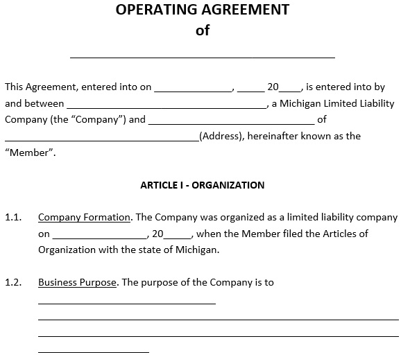 michigan llc operating agreement form