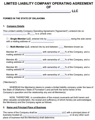 oklahoma llc operating agreement template