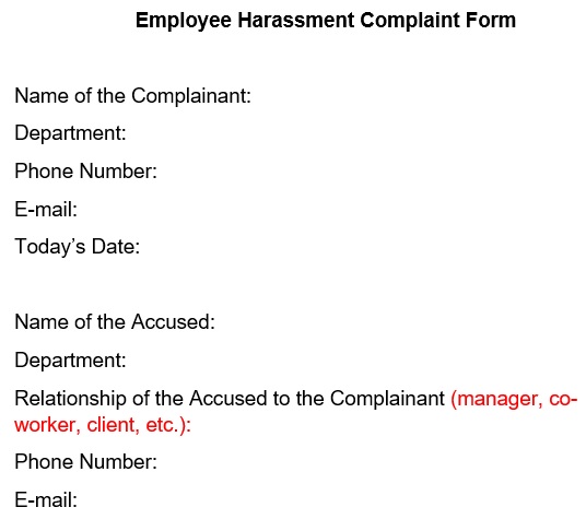 Free Employee Complaint Form Word Excel Tmp