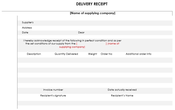free delivery receipt template