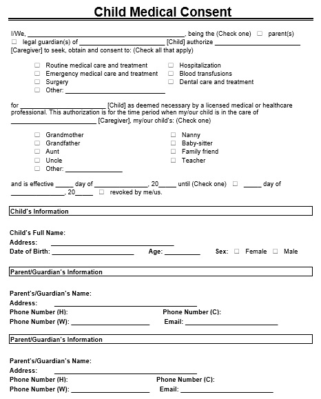 printable child medical consent form