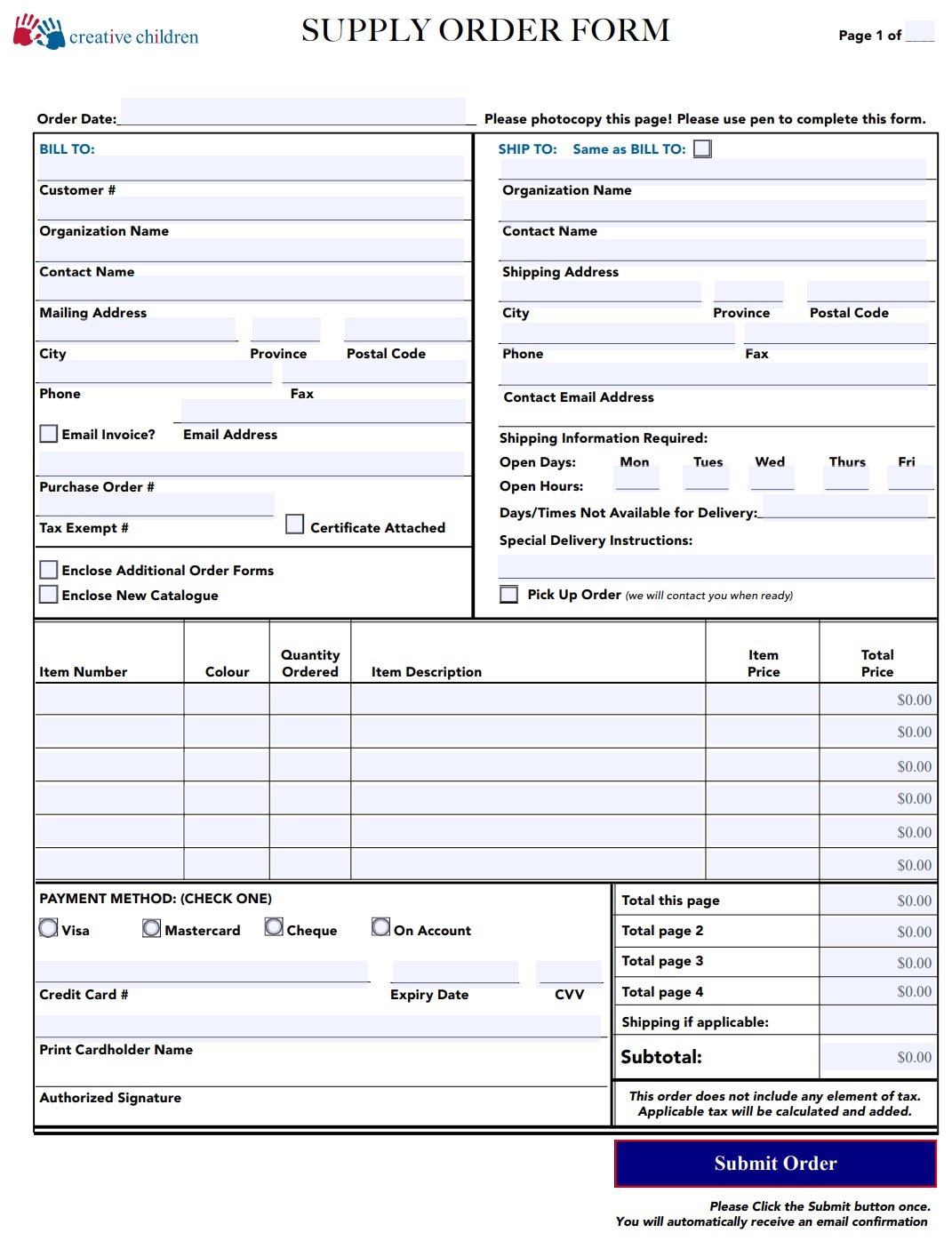 supply order form