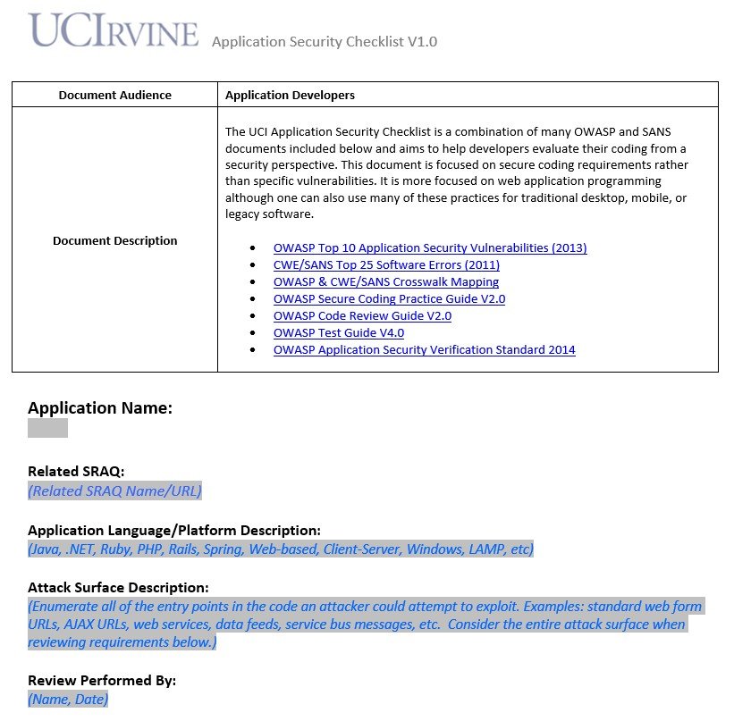 application security checklist template